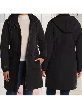 Lucky Brand | Women’s Medium Black Longline Quilted Parka Coat Jacket EUC Sherpa